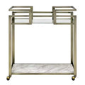 Acme Furniture Neilo Faux Marble Top Bar Serving Cart Clear Glass/Wire Brass Finish