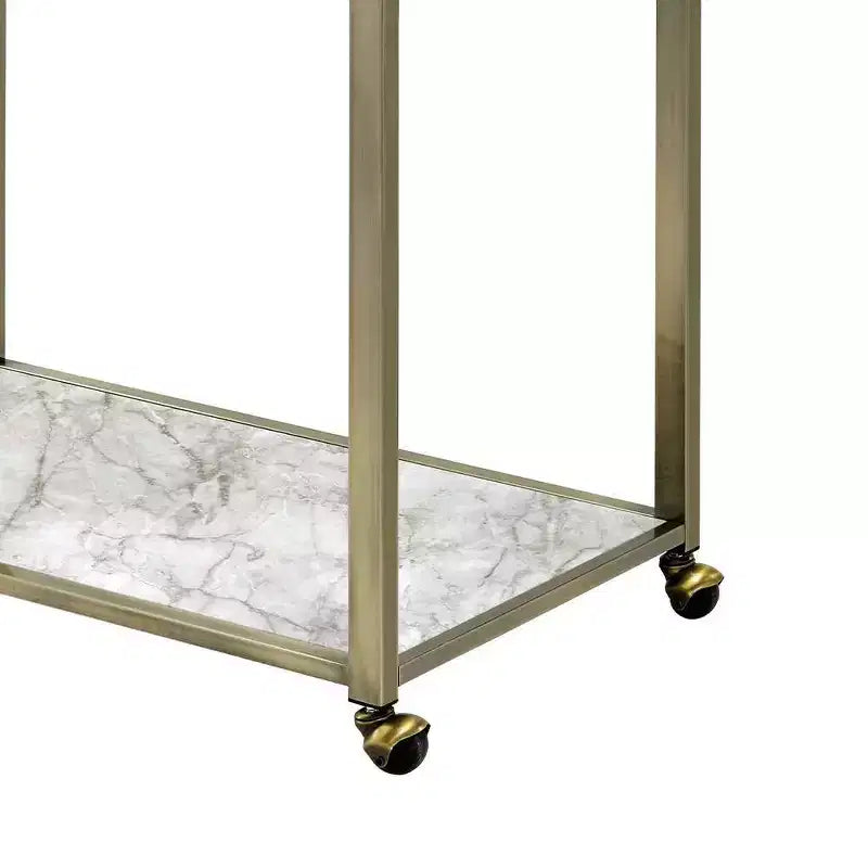 Neilo Faux Marble Top Bar Serving Cart Clear Glass/Wire Brass Finish