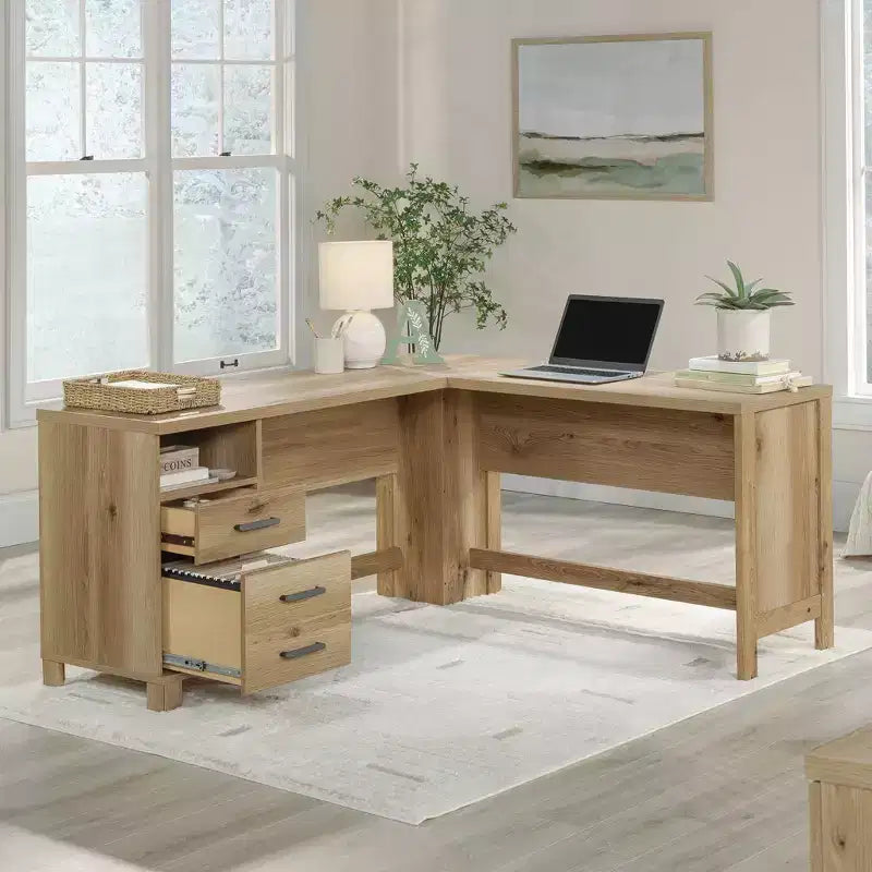 Sauder Rosedale Ranch L Desk with File Drawer Timber Oak