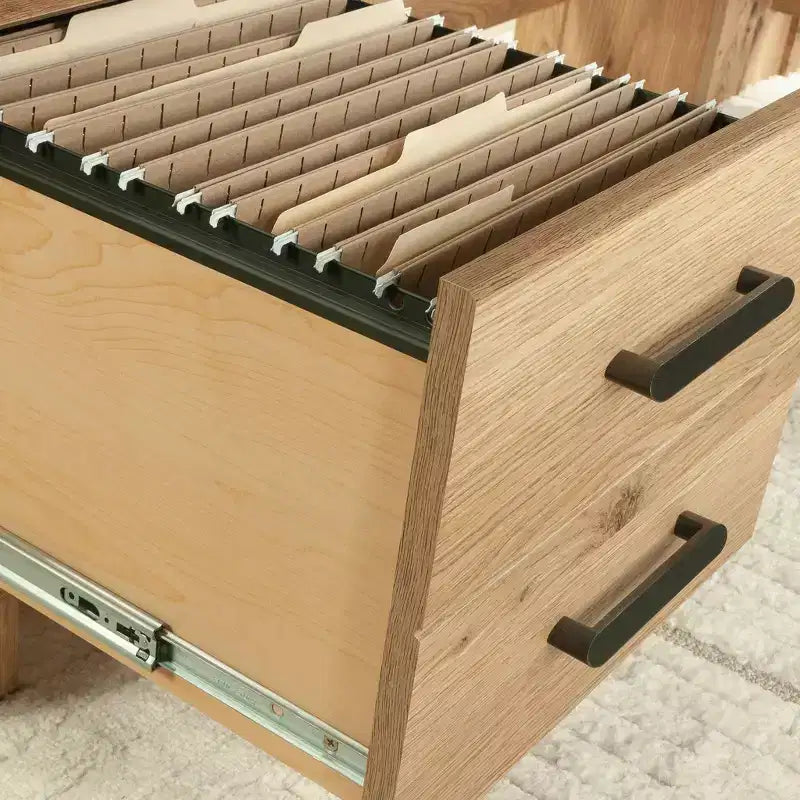 Sauder Rosedale Ranch L Desk with File Drawer Timber Oak