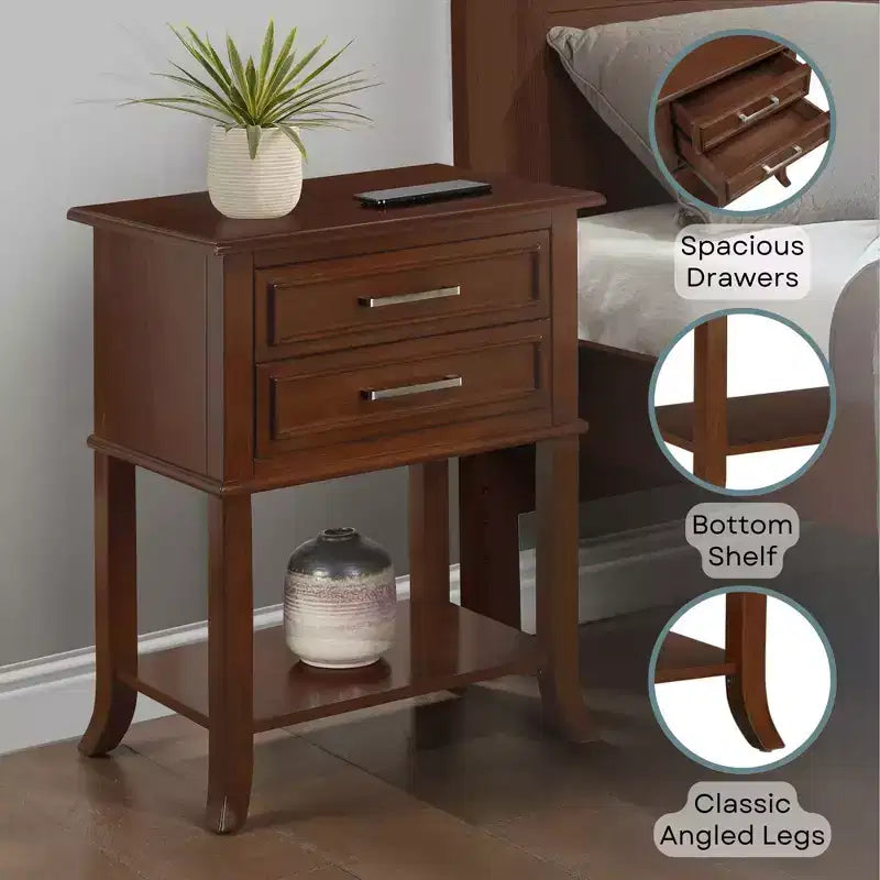 Sydney 2 Drawer End Table with Shelf in Espresso
