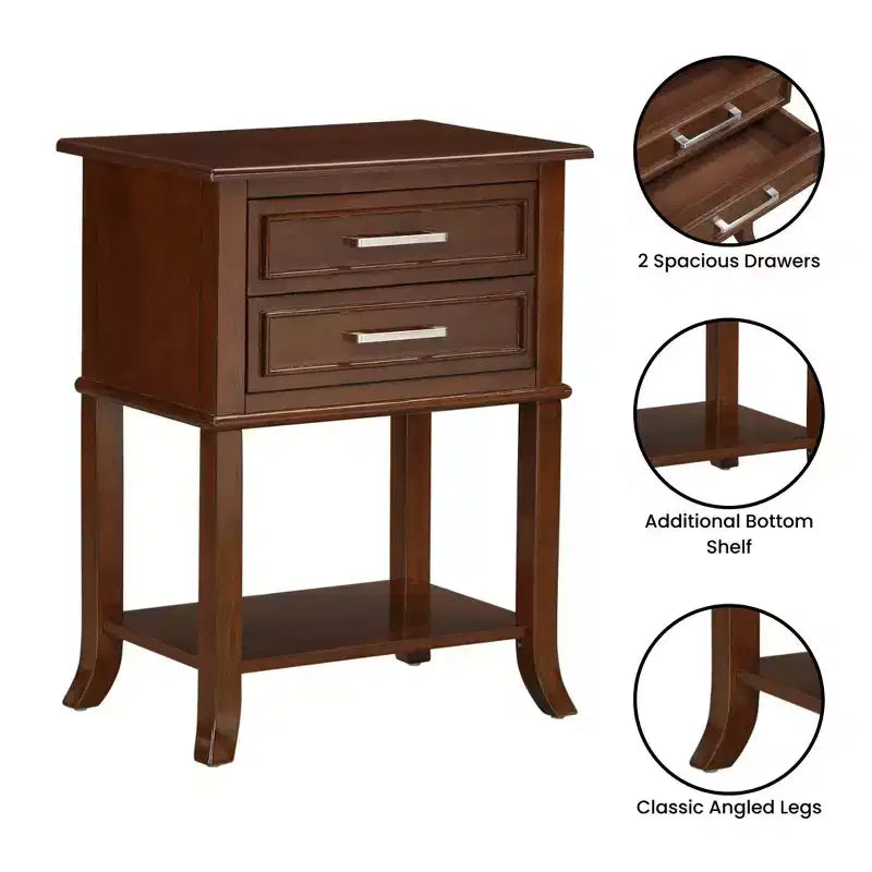 Sydney 2 Drawer End Table with Shelf in Espresso