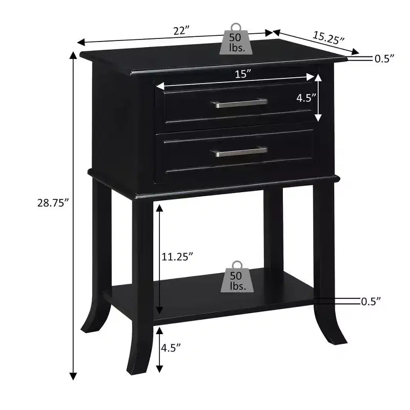 Sydney 2 Drawer End Table with Shelf in Espresso