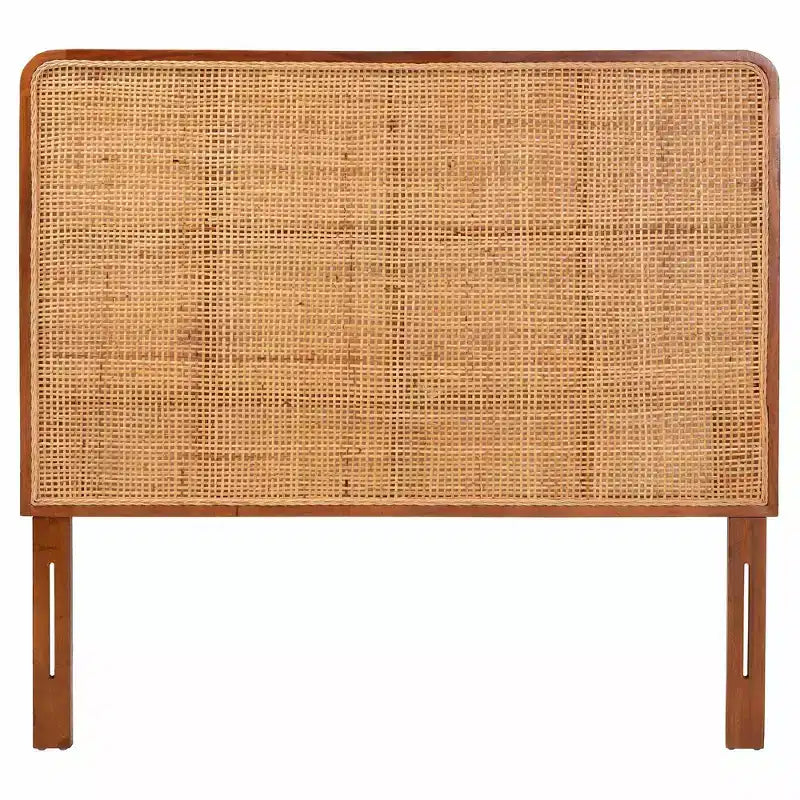 bali & pari Queen Size Caspia Rattan and Mahogany Wood Headboard Light Honey/Red Teak