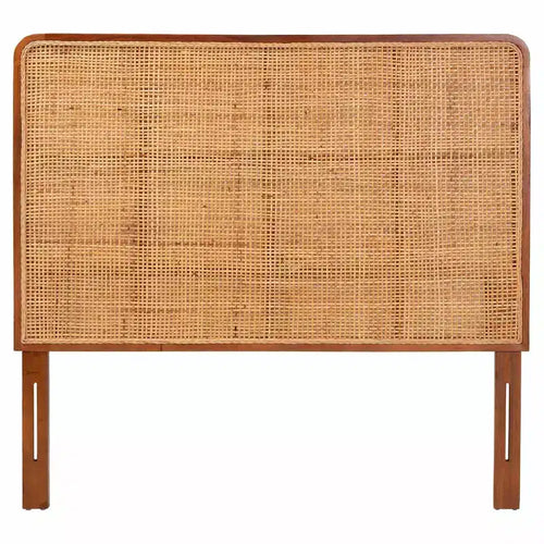 bali & pari Queen Size Caspia Rattan and Mahogany Wood Headboard Light Honey/Red Teak