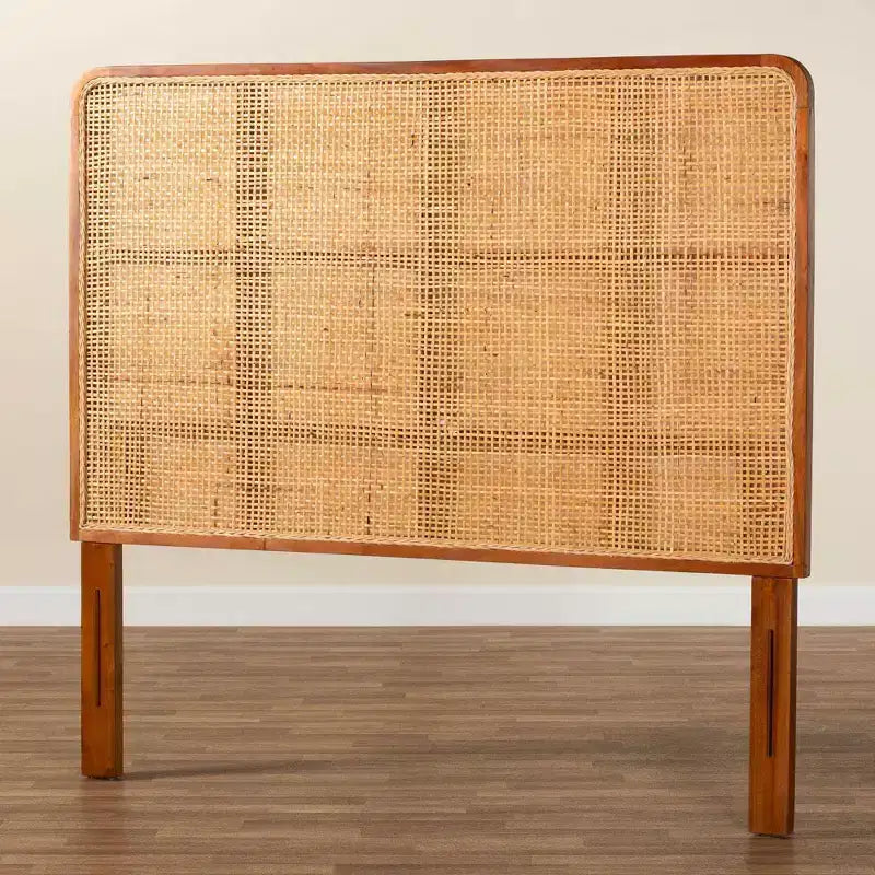 bali & pari Queen Size Caspia Rattan and Mahogany Wood Headboard Light Honey/Red Teak