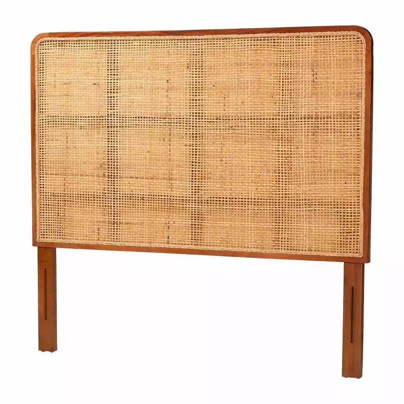 bali & pari Queen Size Caspia Rattan and Mahogany Wood Headboard Light Honey/Red Teak