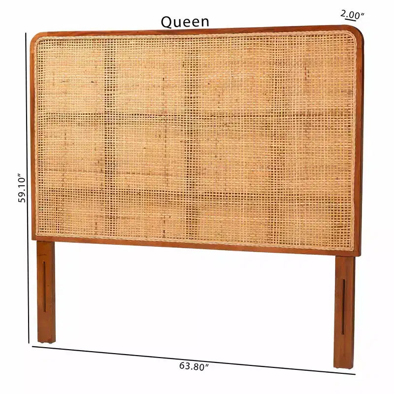 bali & pari Queen Size Caspia Rattan and Mahogany Wood Headboard Light Honey/Red Teak