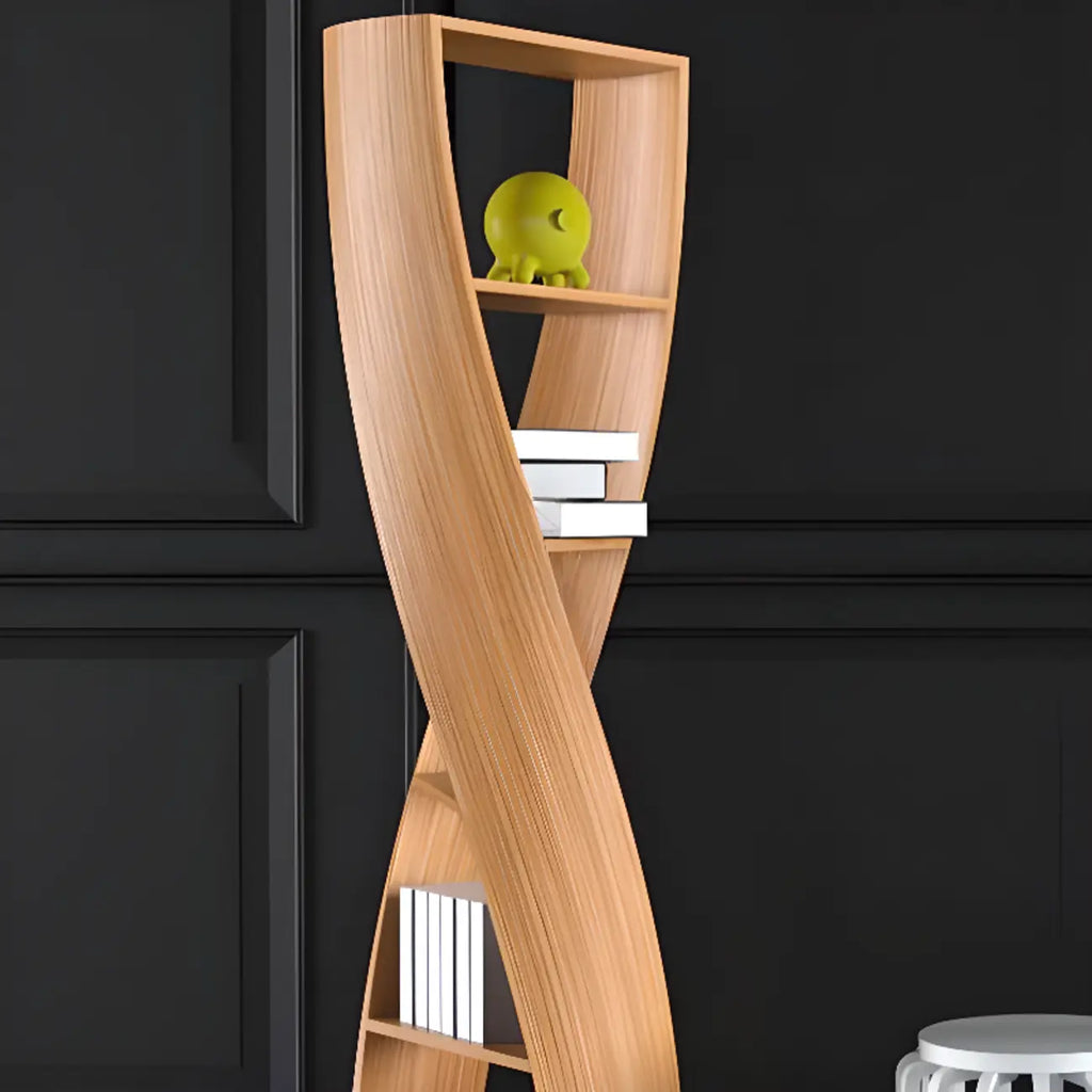 Libreria verticale a 5 ripiani in legno modello clessidra contemporanea