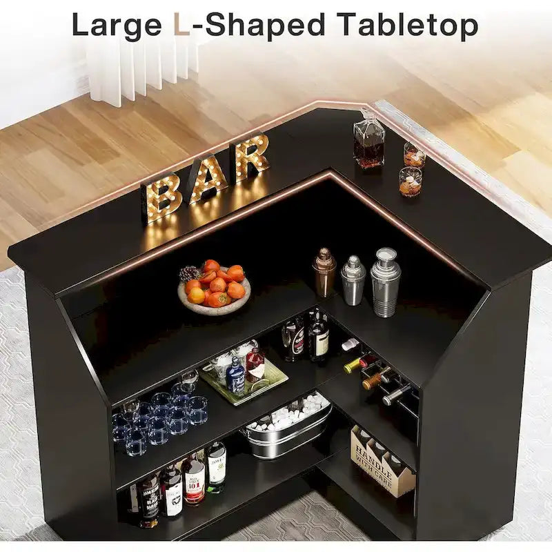 Mobile bar a L con portabicchieri da vino per pub domestico