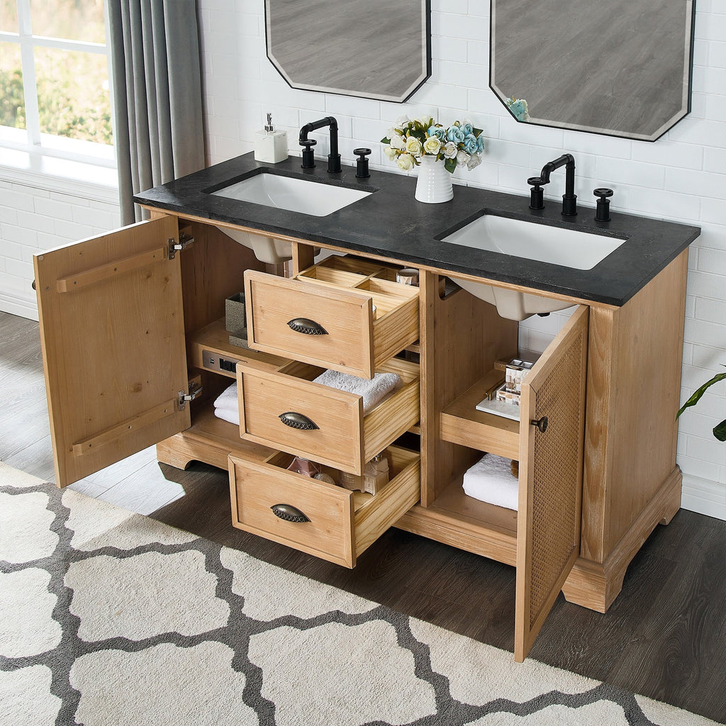 Mobile bagno Hervas con top in marmo naturale senza specchio