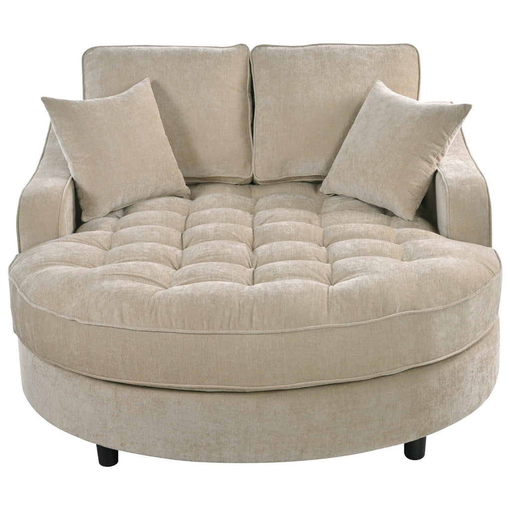 Divano Letto Chaise Longue in ciniglia, Divano Imbottito con Schienale Trapuntato e 2 Cuscini Rimovibili per Soggiorno