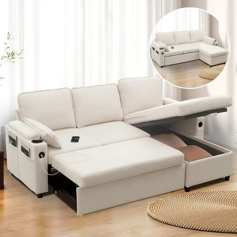 Divano letto a L da 80", Divano letto a scomparsa, Divano letto convertibile con penisola reversibile