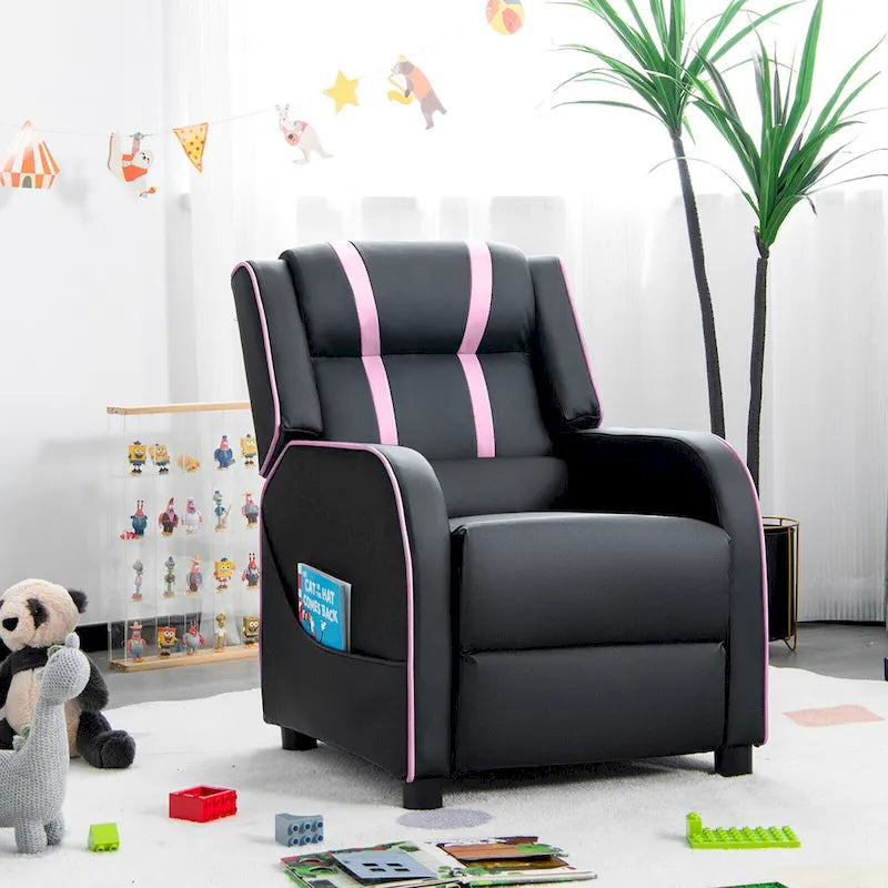 Poltrona Reclinabile Ergonomica Gymax per Bambini in Pelle con Poggiapiedi