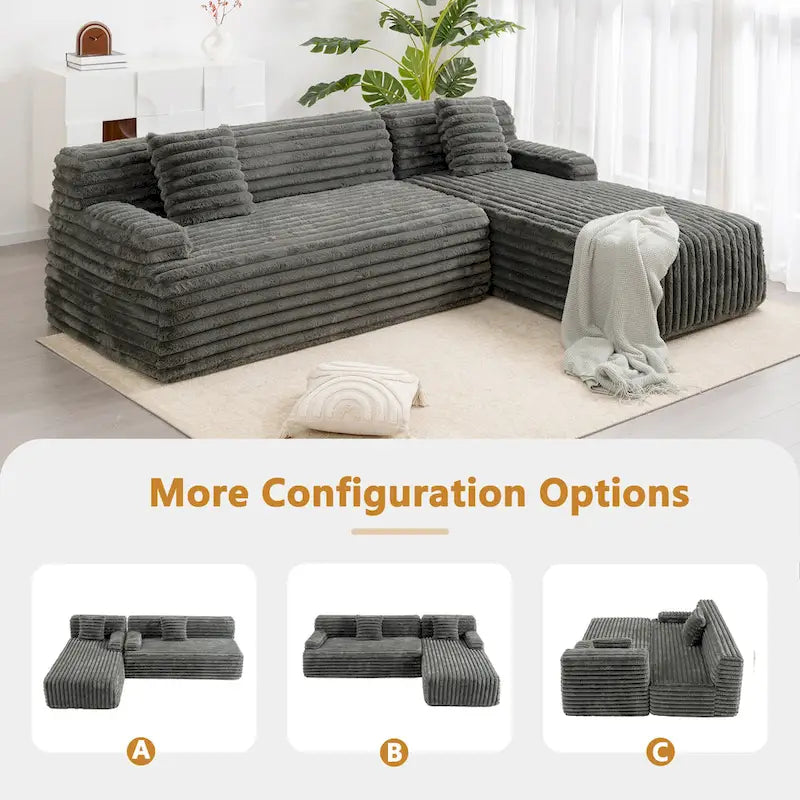 Divano componibile Cloud, divano moderno imbottito con 2 cuscini decorativi, divano combinabile liberamente, divano componibile a L