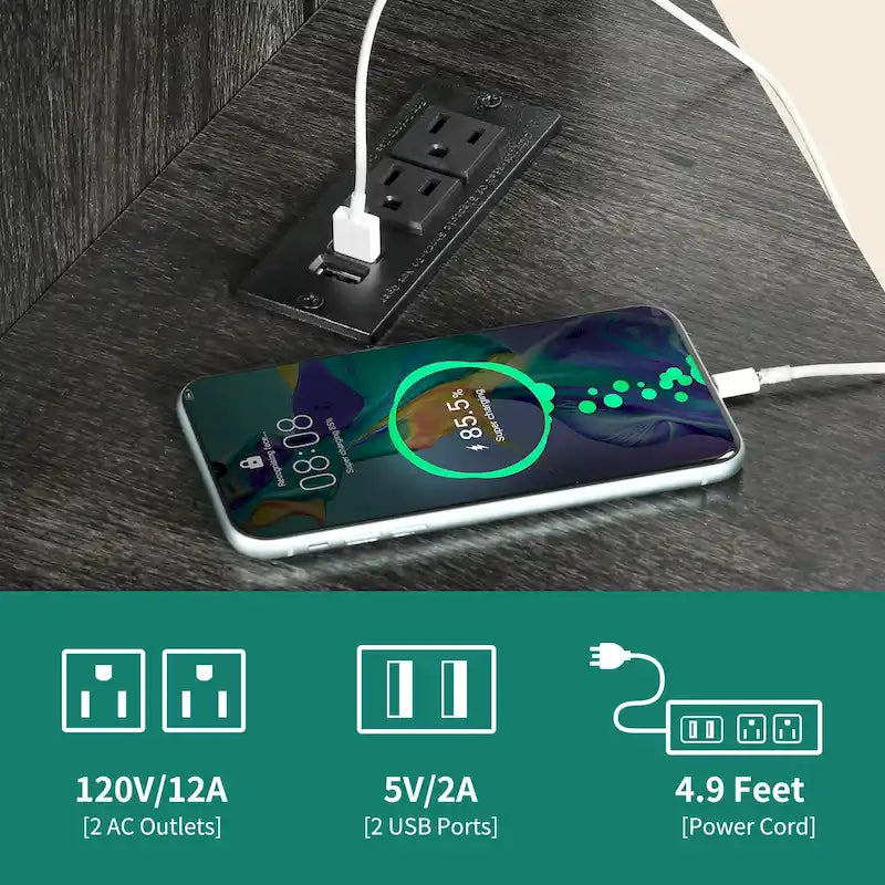 Mobile TV ad angolo in stile rustico con presa di corrente, per TV fino a 55 pollici