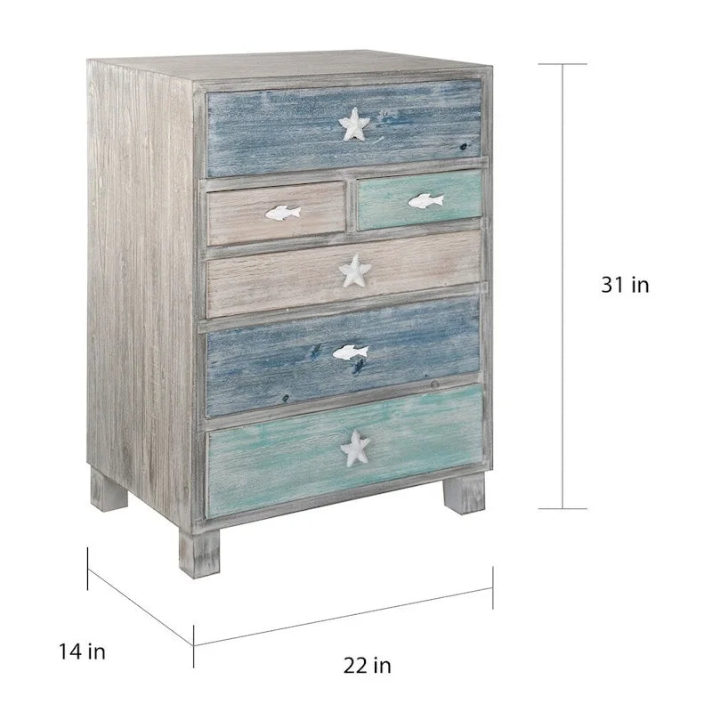 Cassettiera da 6 cassetti nautica in legno galleggiante multicolore Key West