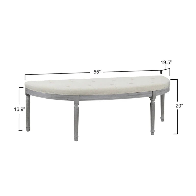 Panca imbottita trapuntata beige con gambe in legno - 55L x 20A