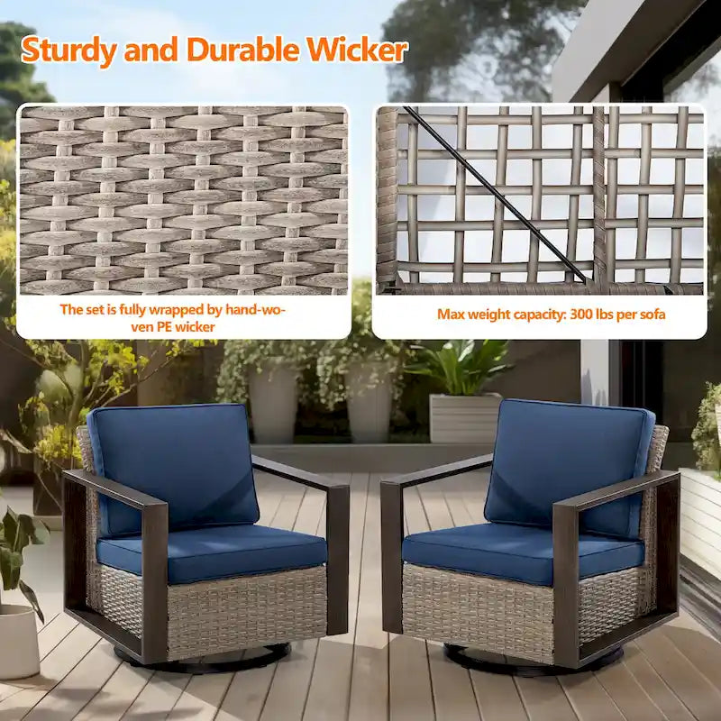 Cozywor Set 2 Sedie a Dondolo da Esterno in Rattan per Patio con Telaio in Metallo e Cuscini