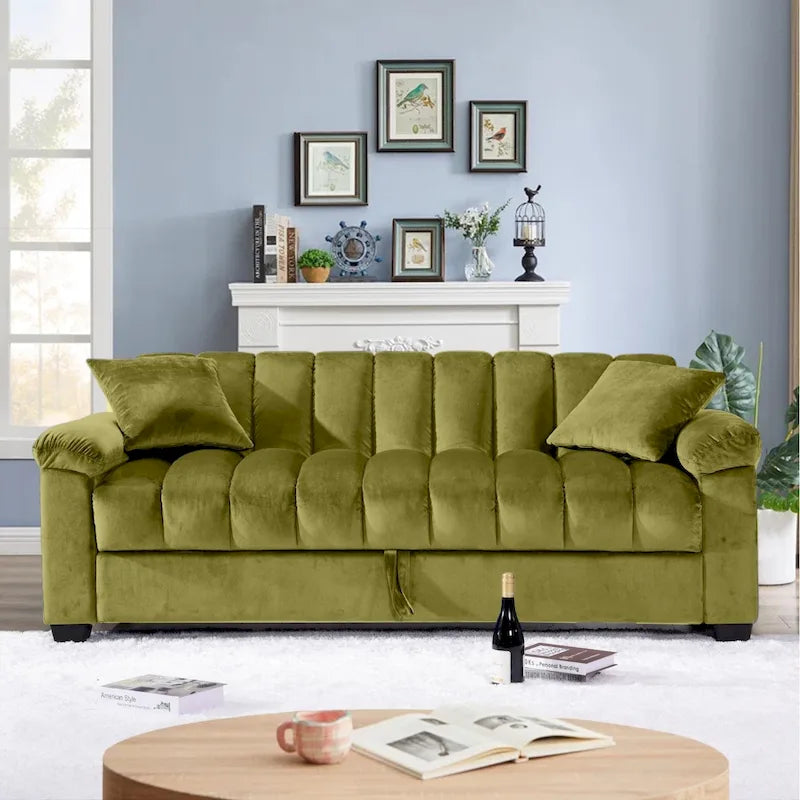 Divano letto convertibile in velluto da 82,7" con 2 cuscini