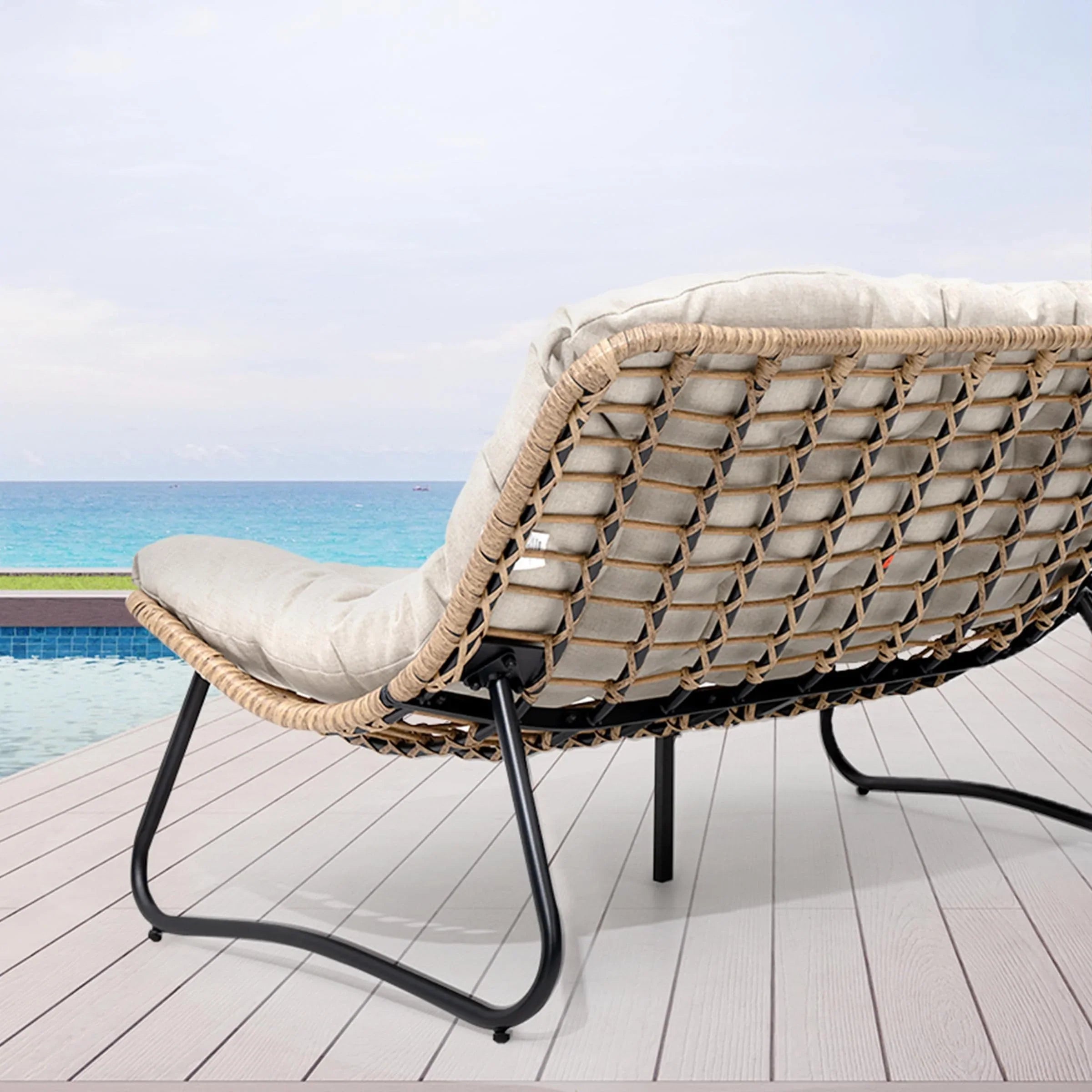 Divanetto due posti Double Papasan con cuscino, in rattan PE per tutte le stagioni e struttura in metallo per interni ed esterni