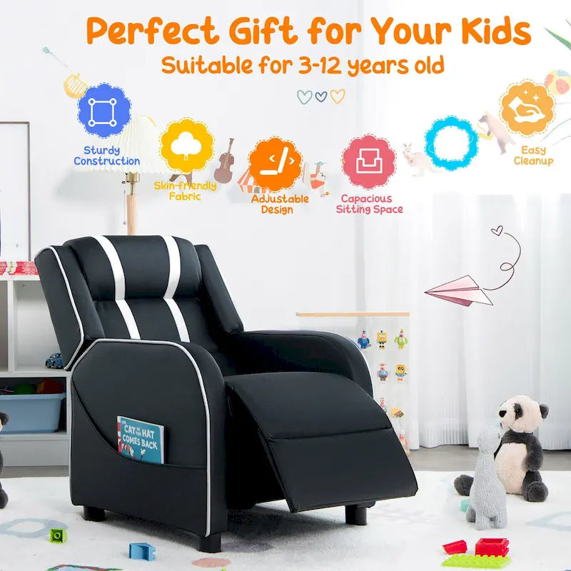 Poltrona Reclinabile Ergonomica Gymax per Bambini in Pelle con Poggiapiedi
