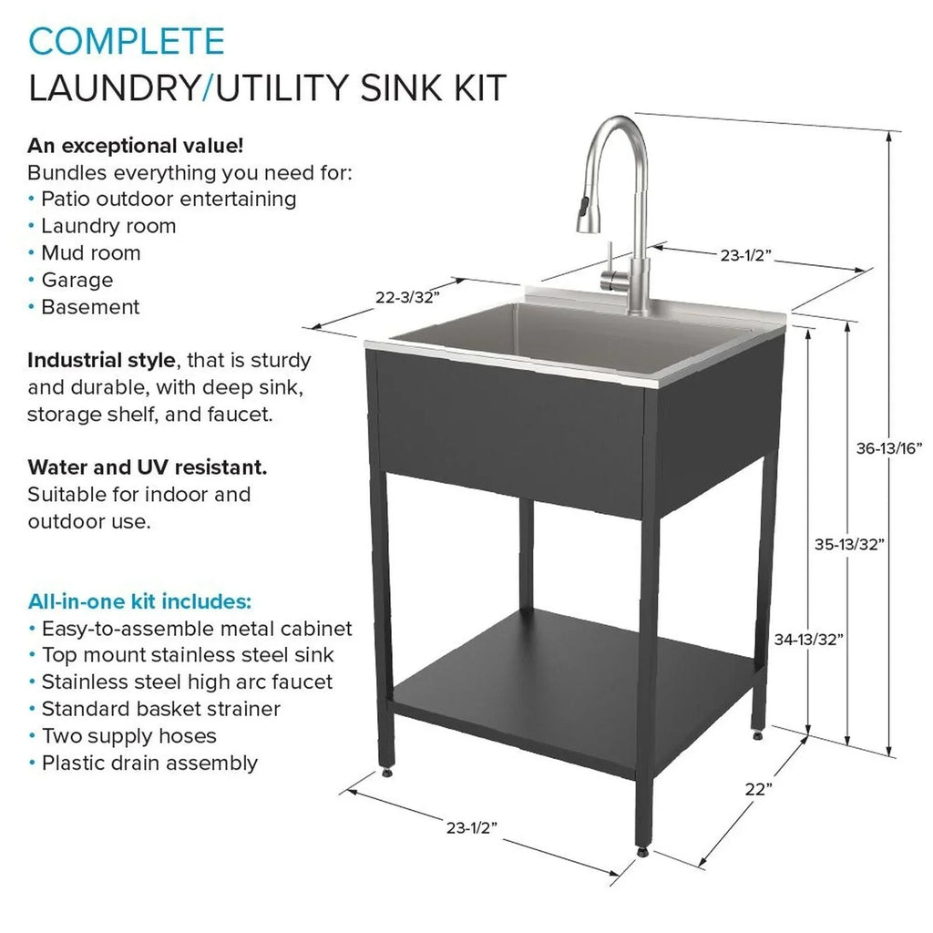 Lavatoio e mobile in acciaio inox 24" L x 22" P x 35" H