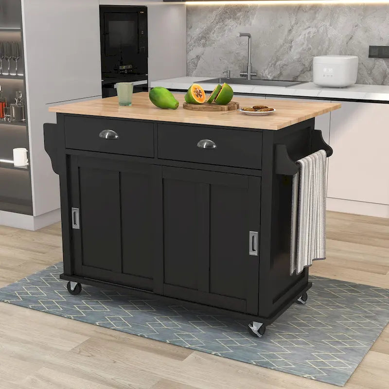 Carrello da cucina con piano d'appoggio ribaltabile in legno di gomma, porta scorrevole a scomparsa con altezza regolabile, isola da cucina su 4 ruote