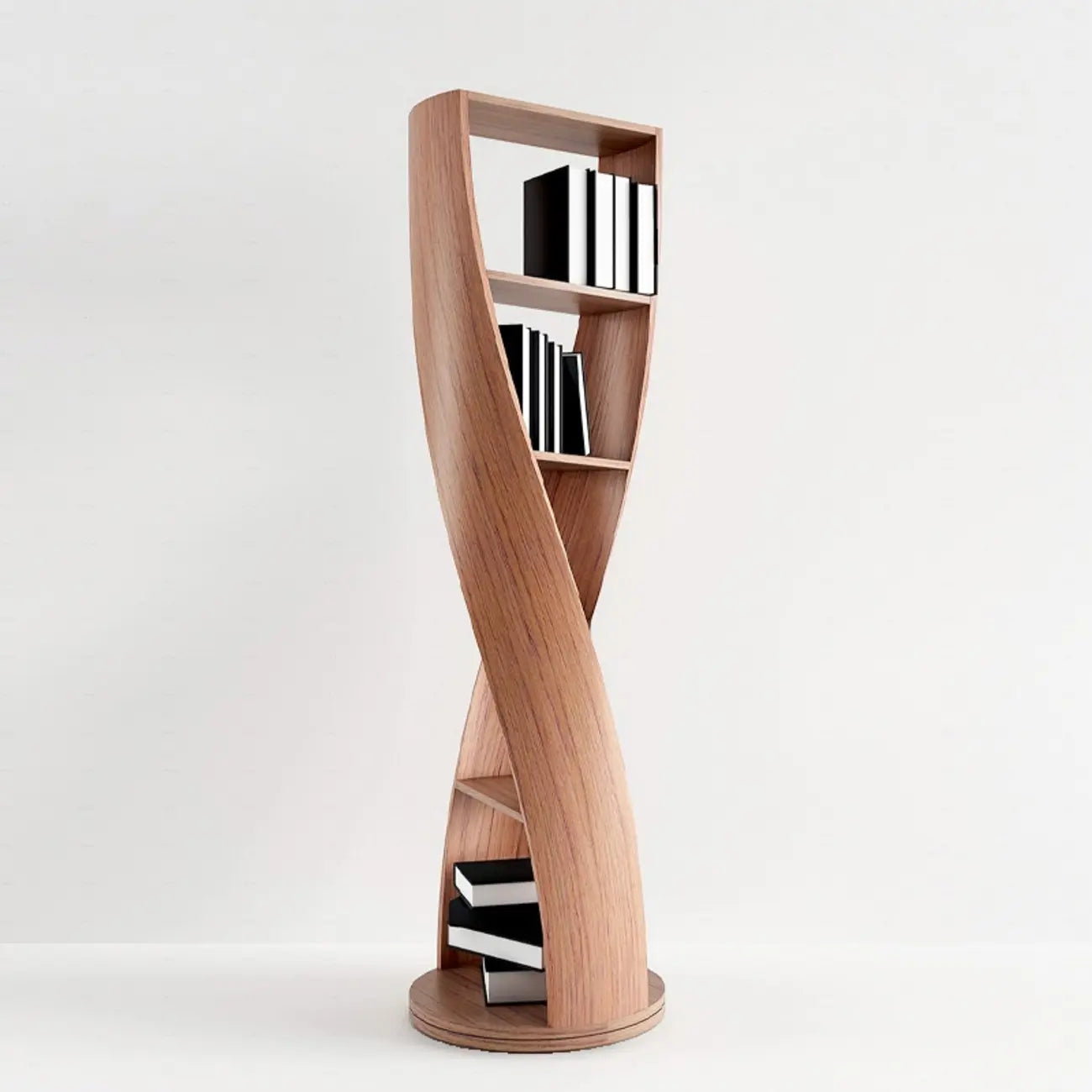 Libreria verticale a 5 ripiani in legno modello clessidra contemporanea