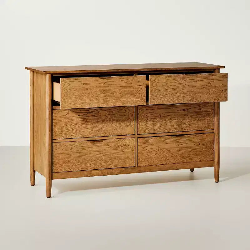 Contemporary Wooden 6 Drawer Horizontal Dresser Aged Oak - Hearth & Hand™ with Magnolia