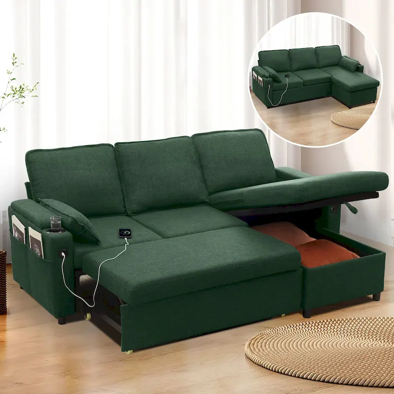 Divano letto a L da 80", Divano letto a scomparsa, Divano letto convertibile con penisola reversibile
