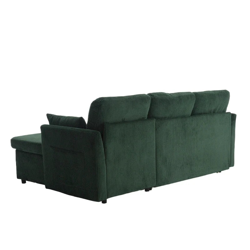 Divano Sezionale a L con Chaise Reversibile, Rivestimento in Velluto a Coste/Ciniglia, con Bracciolo Portaoggetti e Tasca Laterale