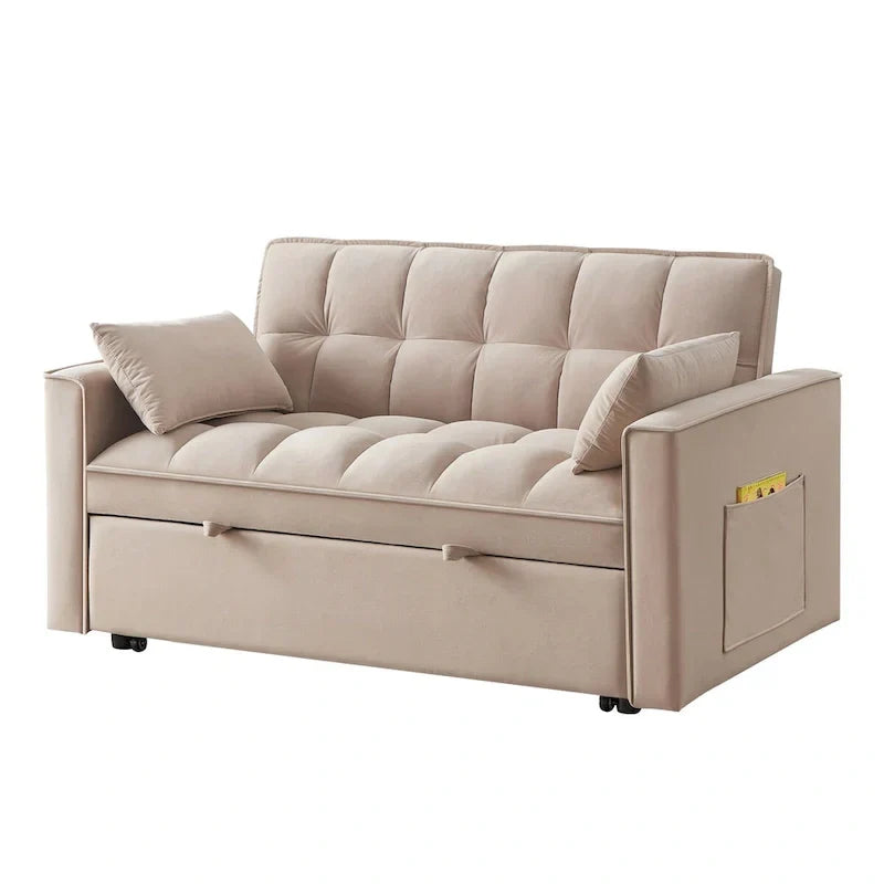 Divano Letto Estraibile 4-in-1 - Divanetto in Velluto - Divano Letto Convertibile con Schienale Reclinabile, 2 Tasche Laterali