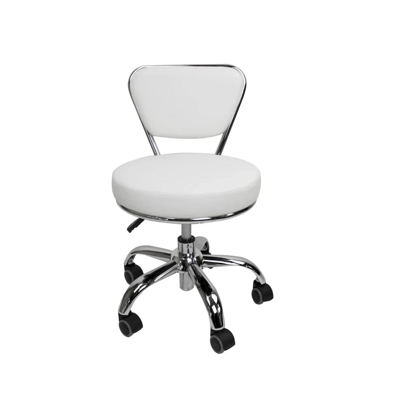 Sgabello basso Dayton con schienale regolabile da 13 a 15, rotelle, bianco - N/A
