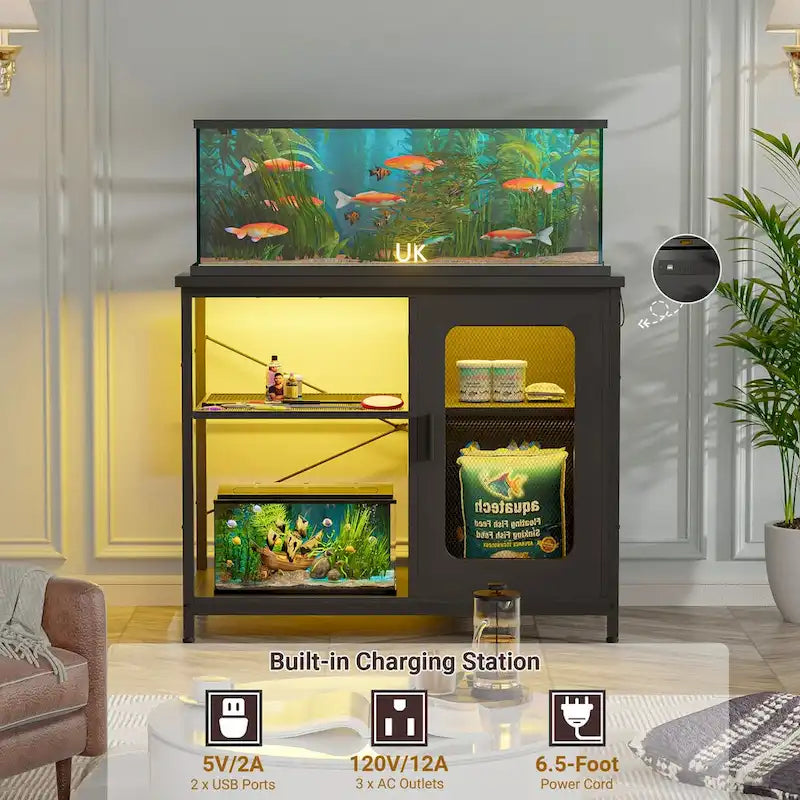 Supporto per acquario da 75-110 litri con prese di corrente e luce a LED