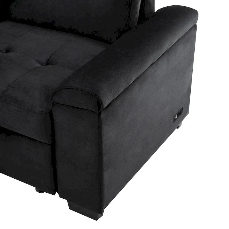 Divano sezionale a L a 5 posti con funzione letto, con pouf contenitore, vano contenitore nel bracciolo e ricarica USB per soggiorno, 84,75 pollici