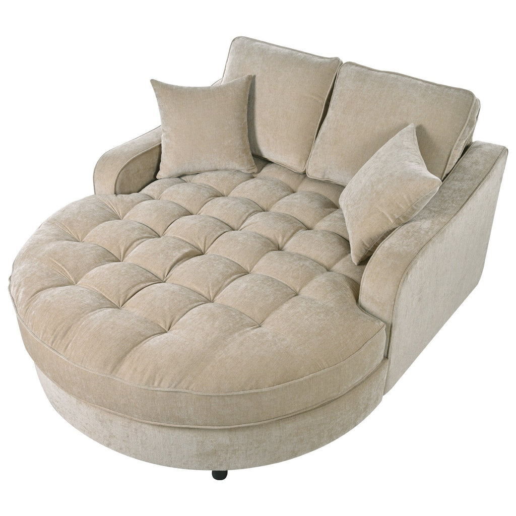 Divano Letto Chaise Longue in ciniglia, Divano Imbottito con Schienale Trapuntato e 2 Cuscini Rimovibili per Soggiorno