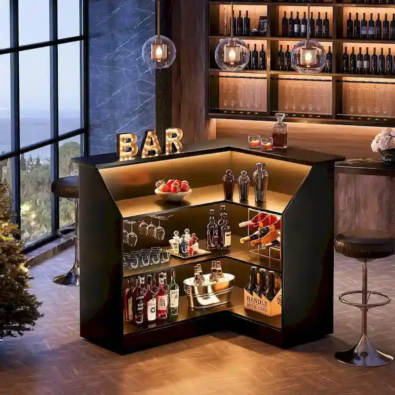 Mobile bar a L con portabicchieri da vino per pub domestico