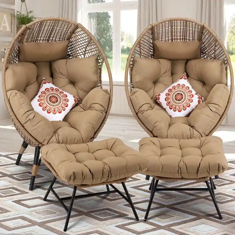 Sedia a Uovo da Interno FINCATI, Sedia a Uovo da Esterno da 440 libbre, Sedia a Uovo Oversize con Ottomana, Sedia a Uovo di Lusso Accogliente con Poggiapiedi