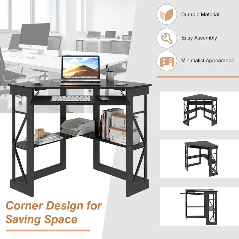 Scrivania ad angolo Scrivania piccola con prese Tavolo ad angolo per piccoli spazi, Scrivania per computer con porte USB Scrivania triangolare con contenitore