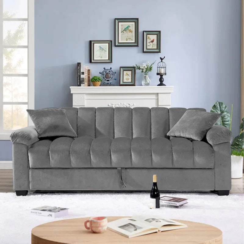 Divano letto convertibile in velluto da 82,7" con 2 cuscini