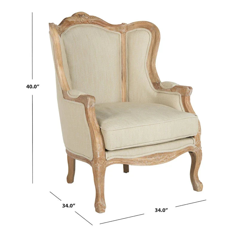 Poltrona con orecchioni Kali Oak in lino naturale - 34Lx34Px40H