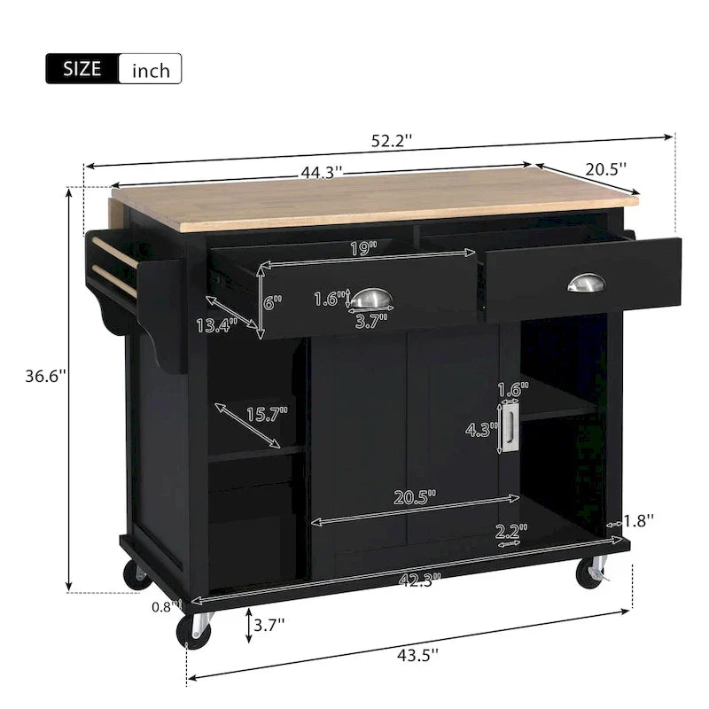 Carrello da cucina con piano d'appoggio ribaltabile in legno di gomma, porta scorrevole a scomparsa con altezza regolabile, isola da cucina su 4 ruote