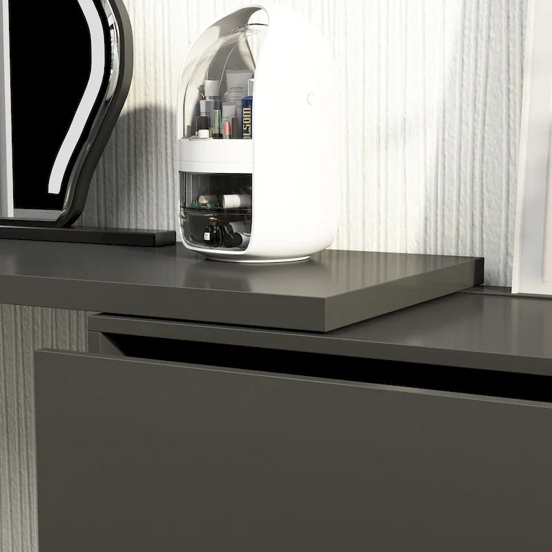 Cassettiera e Scrivania Girevole a 32,7H, con 6 Cassetti, Tavolo da Trucco, Bianco/Nero