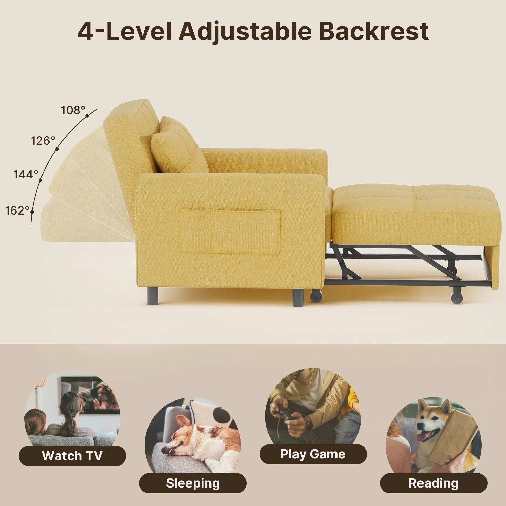Divano letto trasformabile 3-in-1, Poltrona letto estraibile, Letto pieghevole convertibile per soggiorno