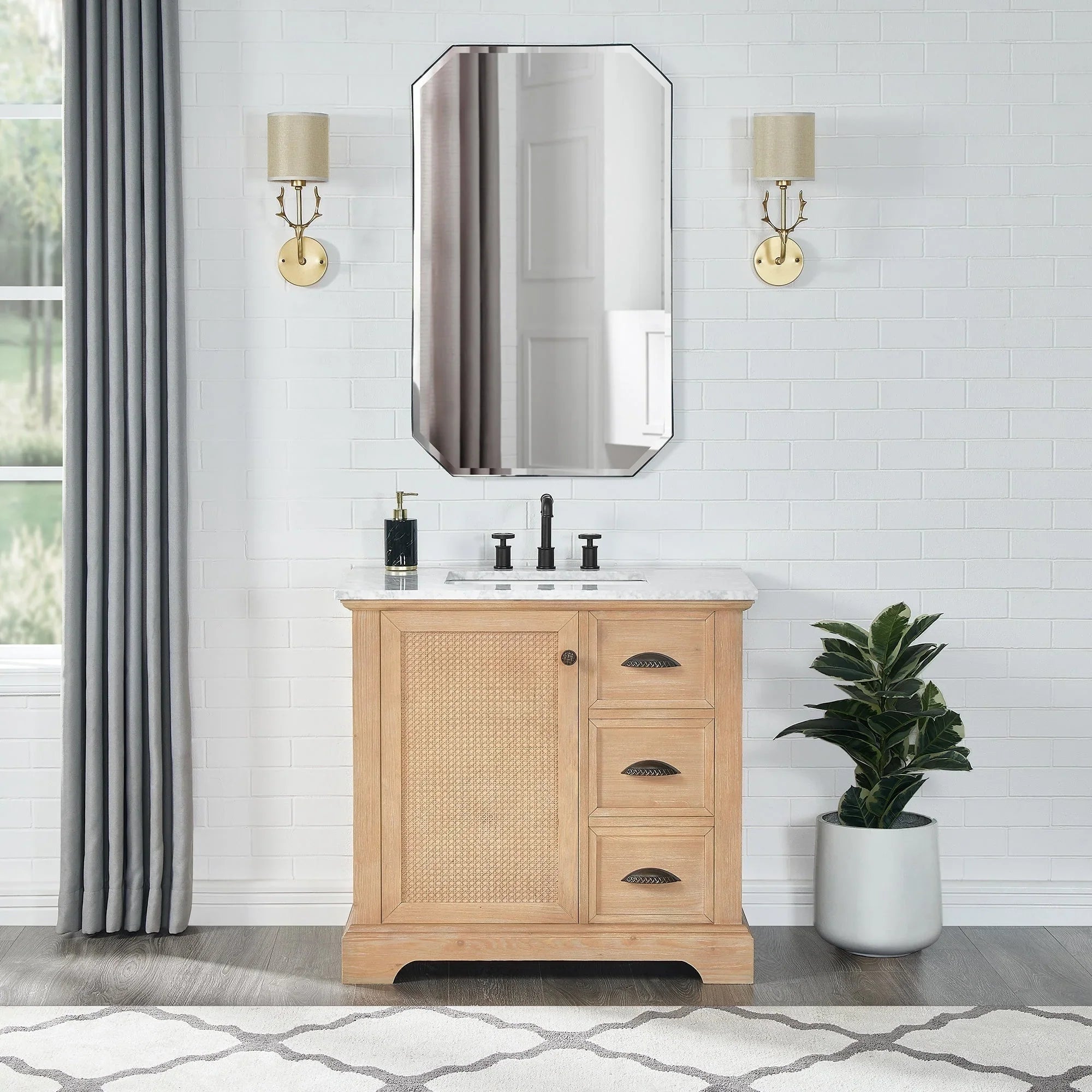 Mobile bagno Hervas con top in marmo naturale senza specchio