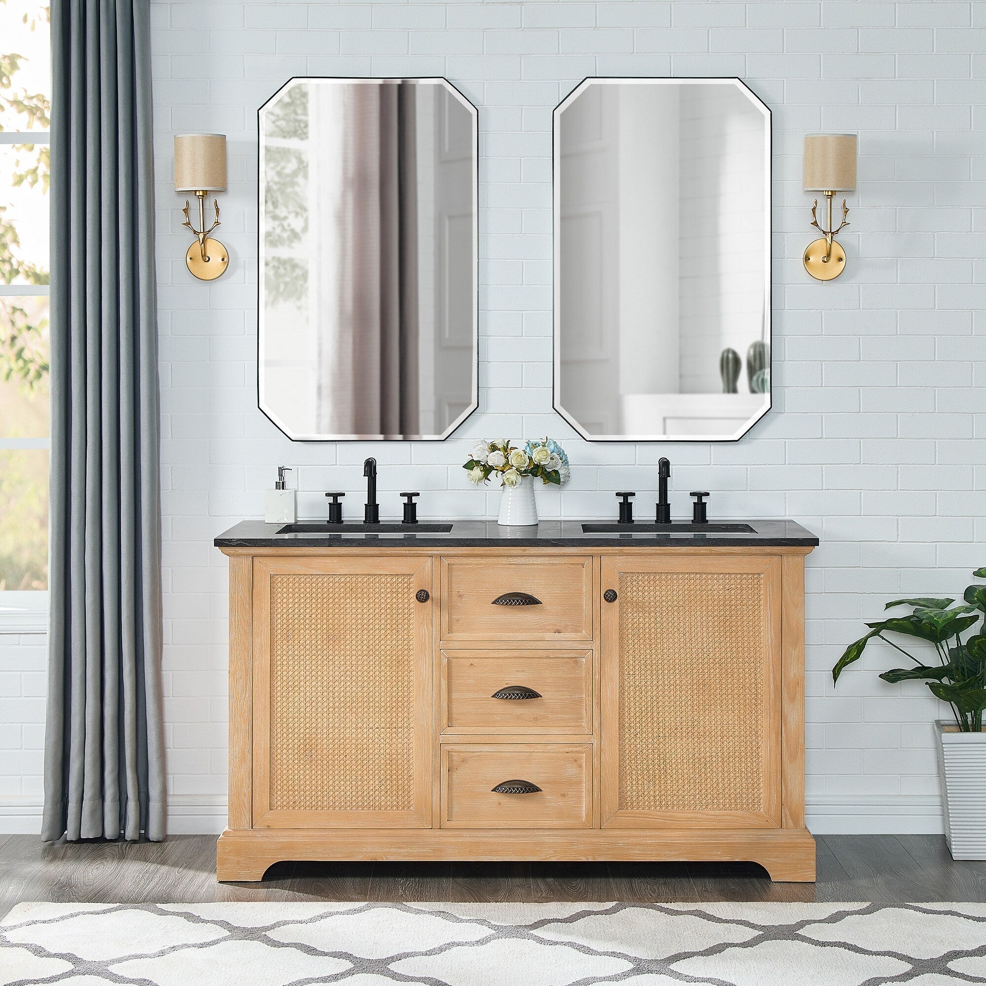 Mobile bagno Hervas con top in marmo naturale senza specchio