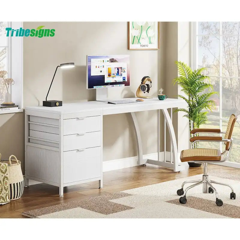 Grande scrivania per computer con mobiletto a cassetti reversibile