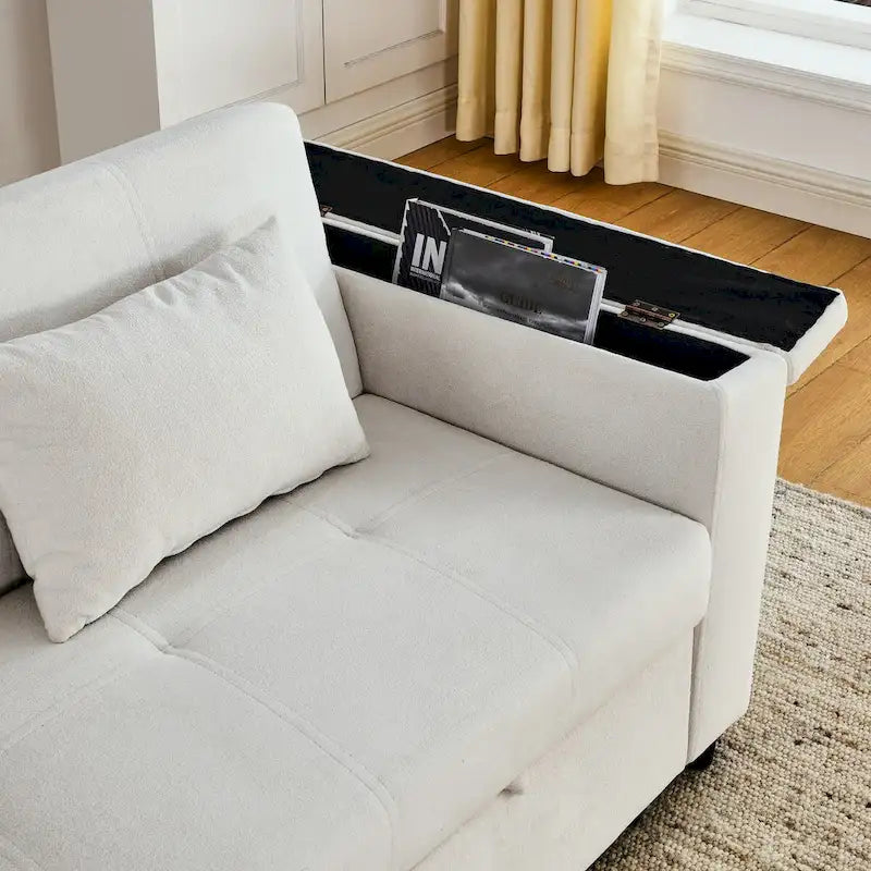 Divano Letto Estraibile 54", Divano Reclinabile 2 Posti con Contenitore, Cuscino Lombare, Presa USB