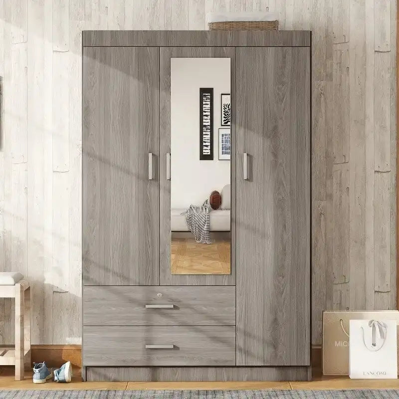 Armadio a 3 ante a specchio con ripiani e 2 cassetti